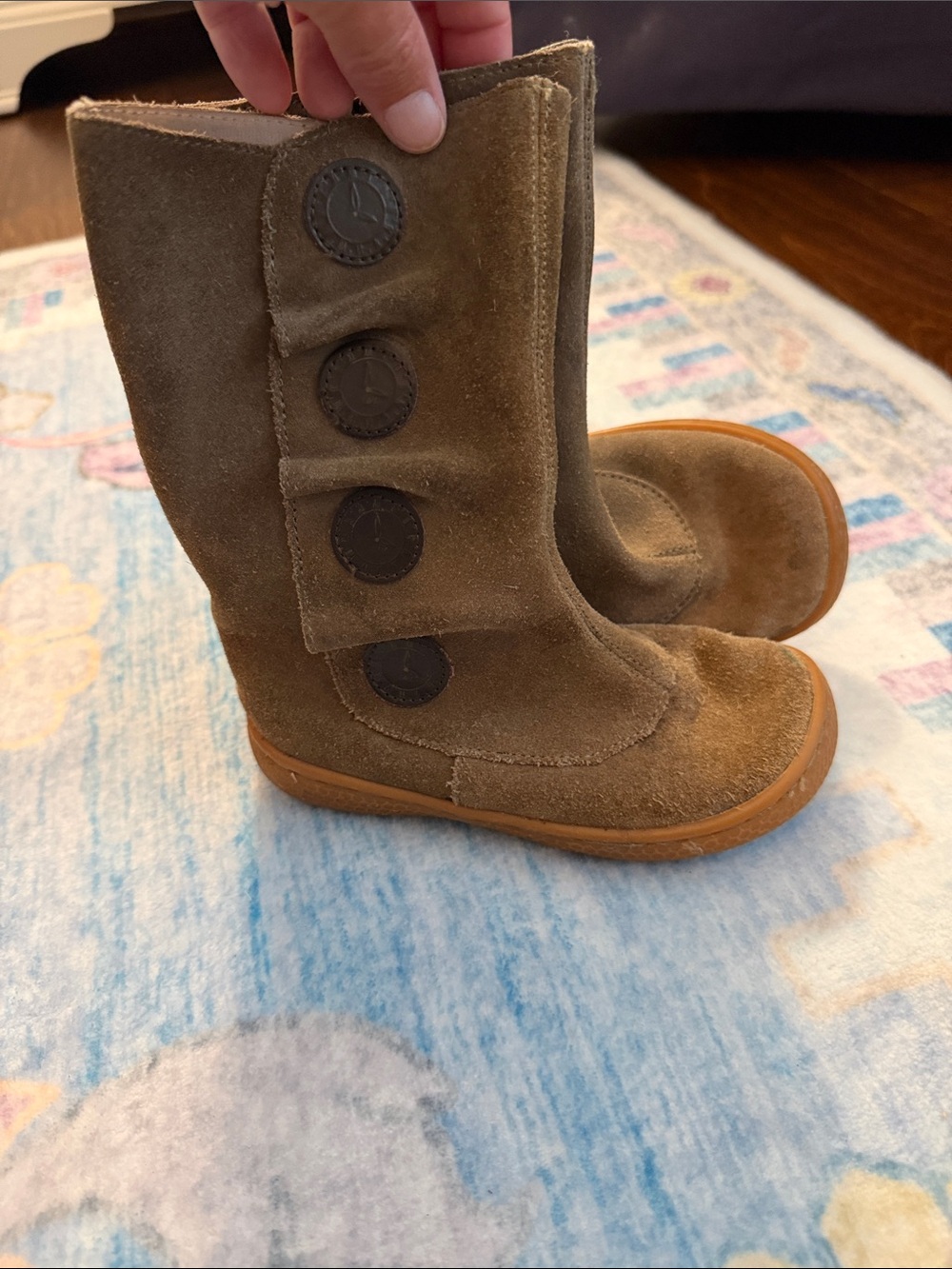 Livie & Luca Tan Suede Button-Accent Kids Boots